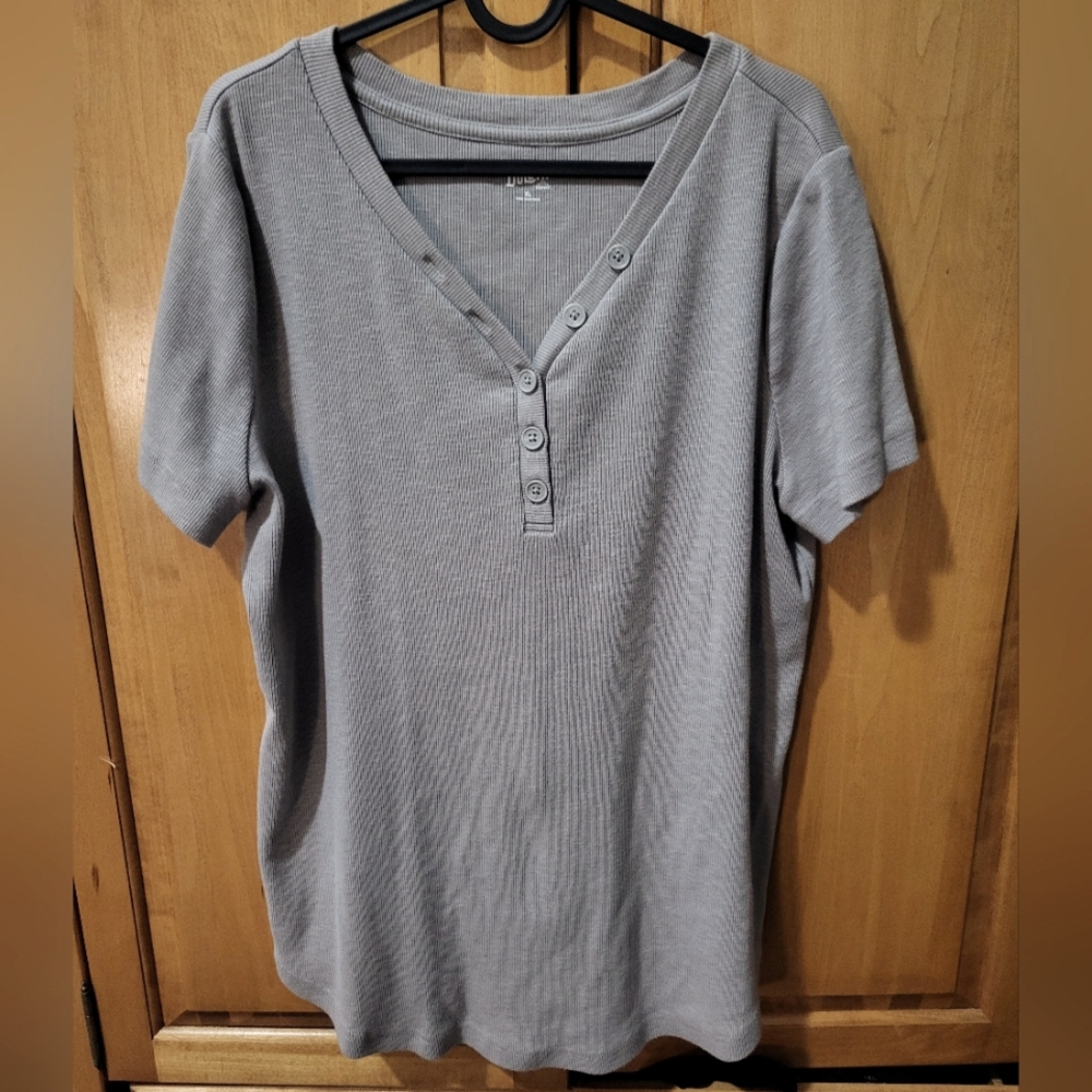 Duluth Trading Co. Women's Makers Studio Cotton Rib Henley T-Shirt XL Grey